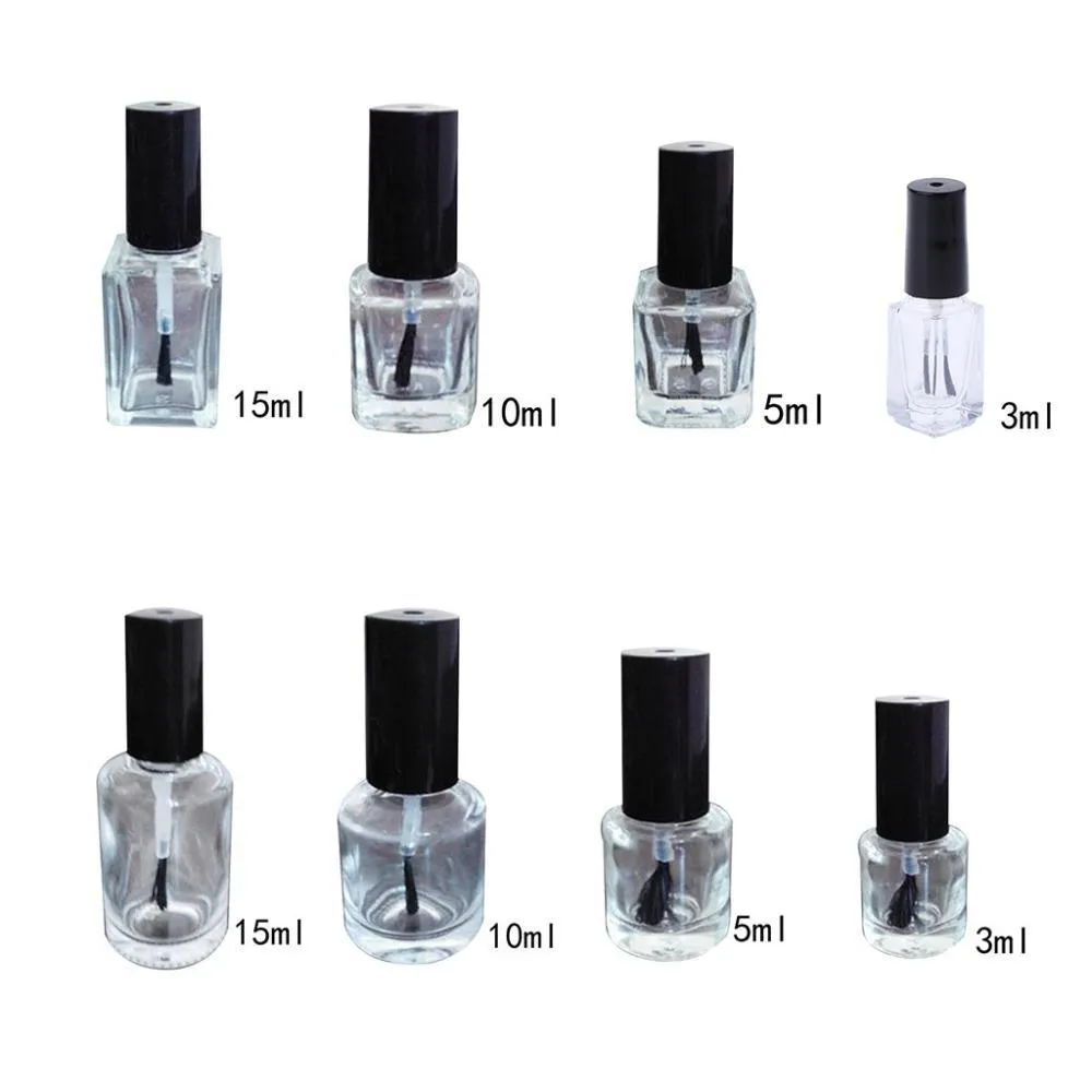3/5/10/15ml Empty Nail Polish Glass Bottle Clear Portable UV Gel Container Refilled Storage Box Square Round Makeup