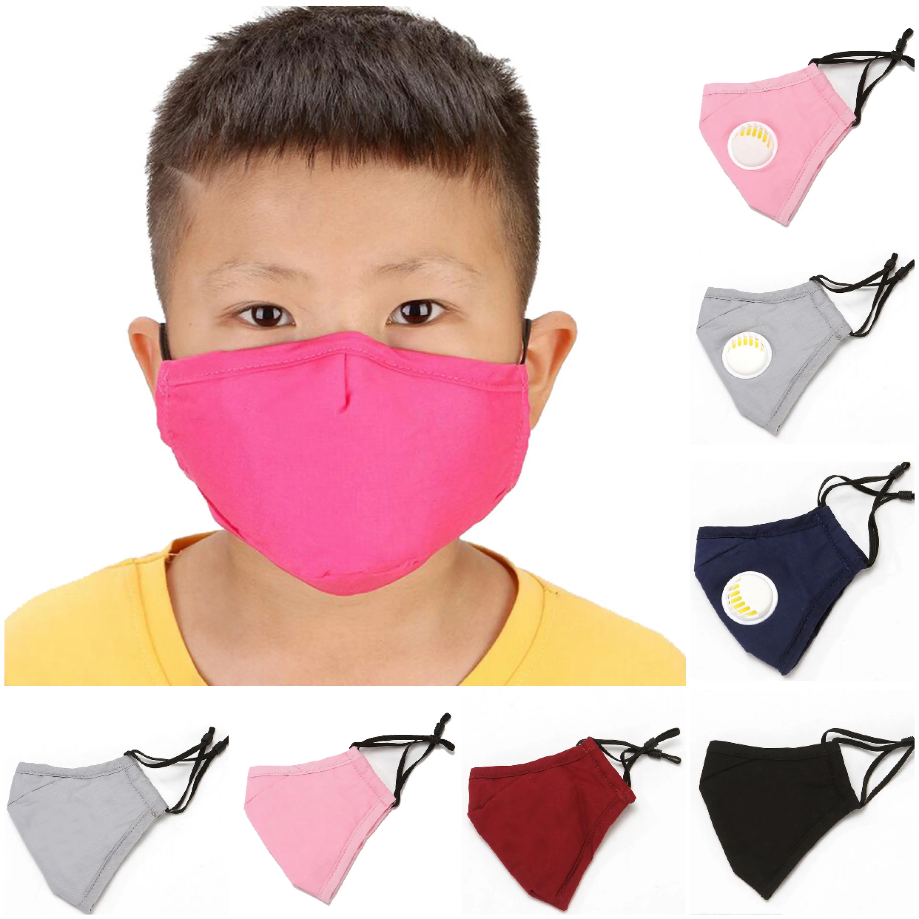 50pcs DHL Expédition Rapide Pour Enfants Masque Lavable avec Valve Coton Tissu PM2.5 Anti-Brume Anti-poussière Masque Non-Tissé Masque Enfants