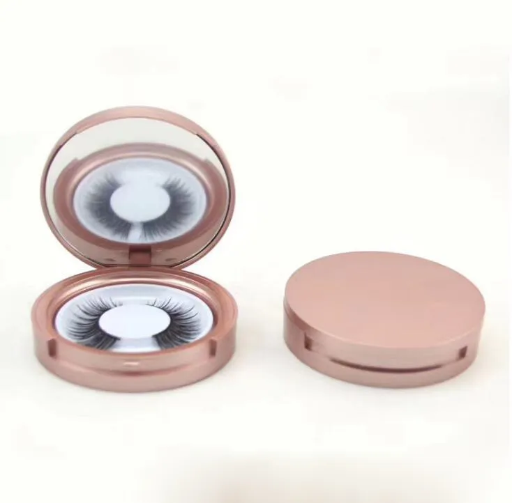 Rose Gold Round Eyelash Förpackning Box med Spegel Falsks ögonfransar Förpackning 3D Lashes Boxes Tom Eyelash Box J0805