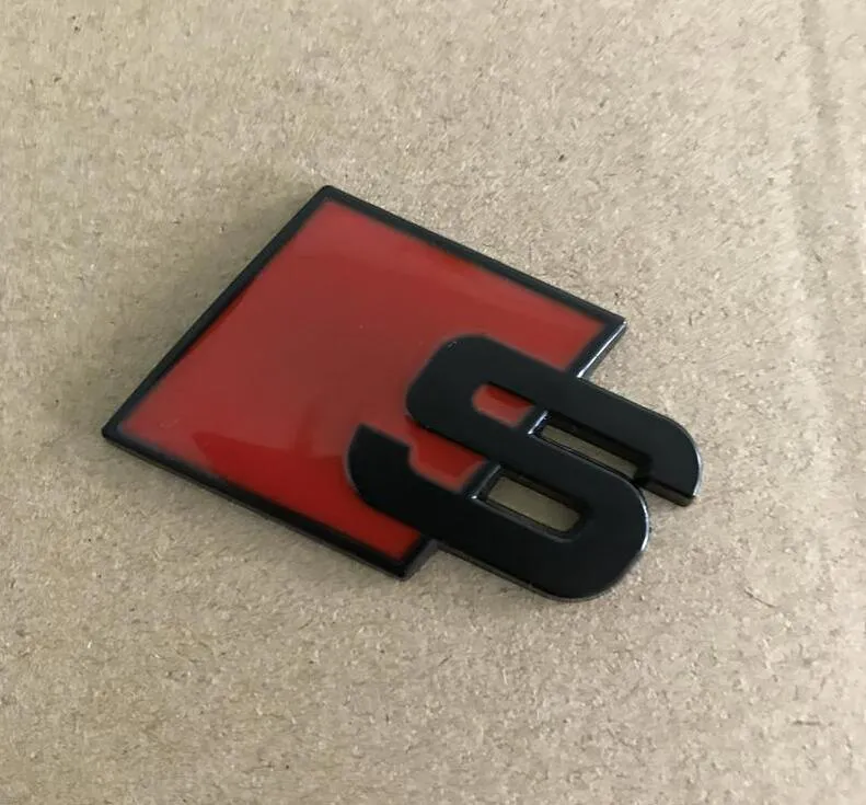 Audi S-Line, logo emblème autocollant, 2 pièces L + R, métal chromé  rouge, côté