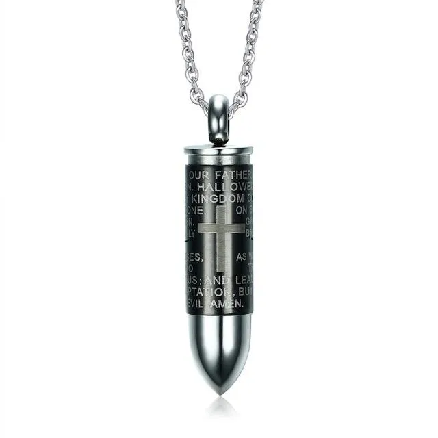 Lords Prayer Bullet Necklace Bullet Engraved With Cross The Lord's