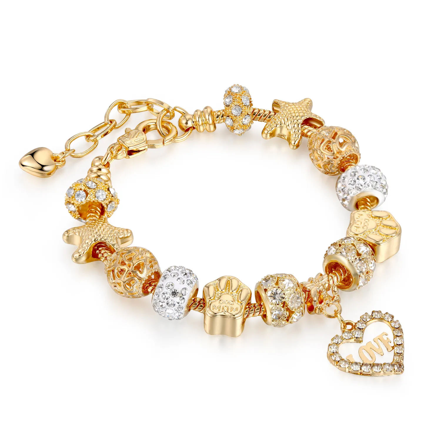 Charms in oro amore di cristallo per regalo di San Valentino monili delle donne di moda Pandora Bracciali