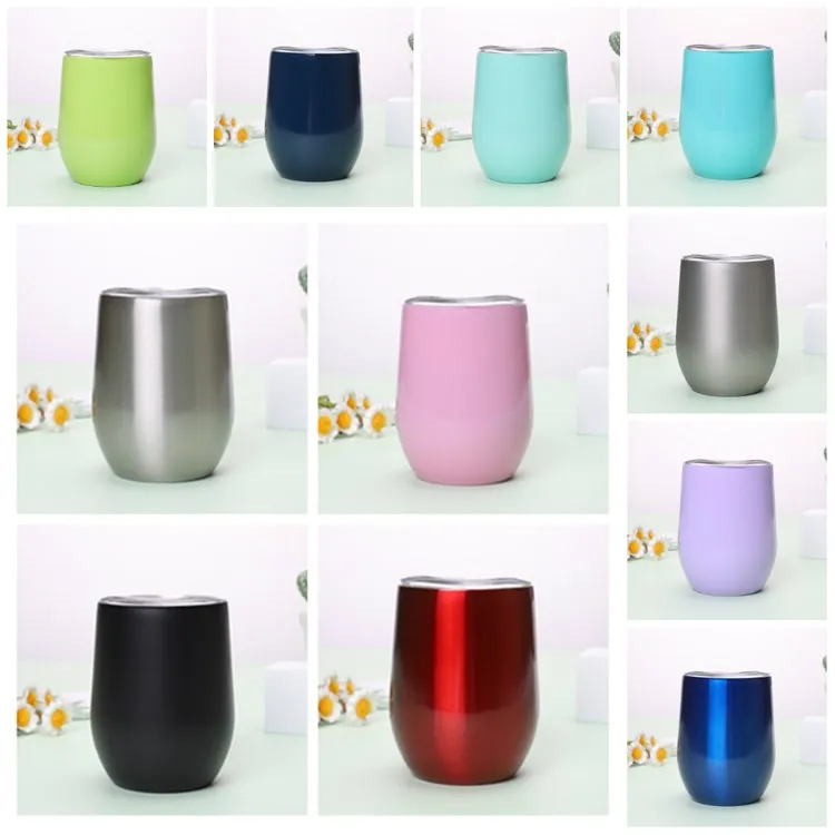 11 Farben Trinkgeschirr 360 ml mit Deckel Autotasse Edelstahl Tumbler Stemless Weinglas Metallrand Weithals Kaffeetasse T2I51370