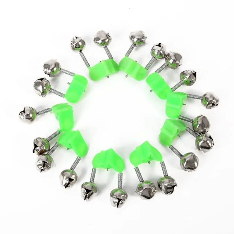 100 Green ABS Fishing Bite Alarms With Rod Clamp Tip And Bells