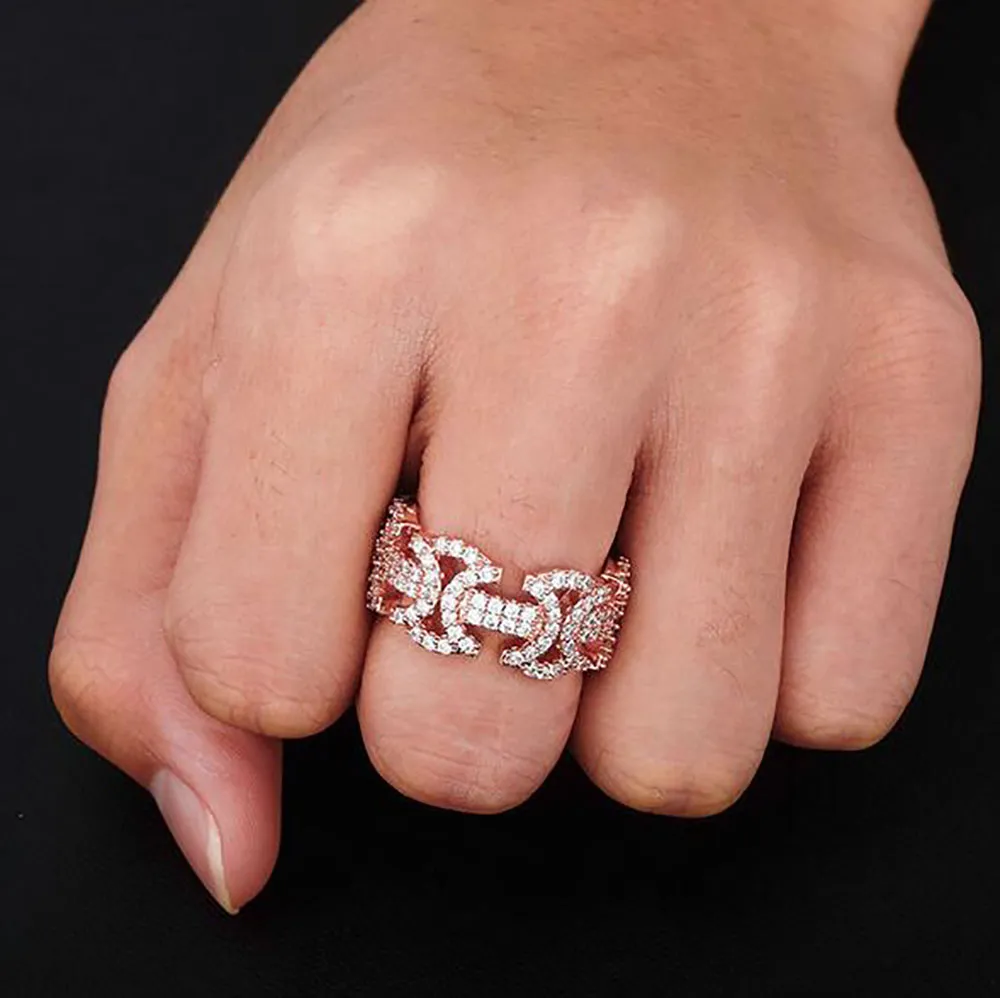 14K Gold Plated Hollow Butterfly Rings Mens Ring Gold Silver Color Copper Pave Cubic Zirconia Jewelry Size 7-11