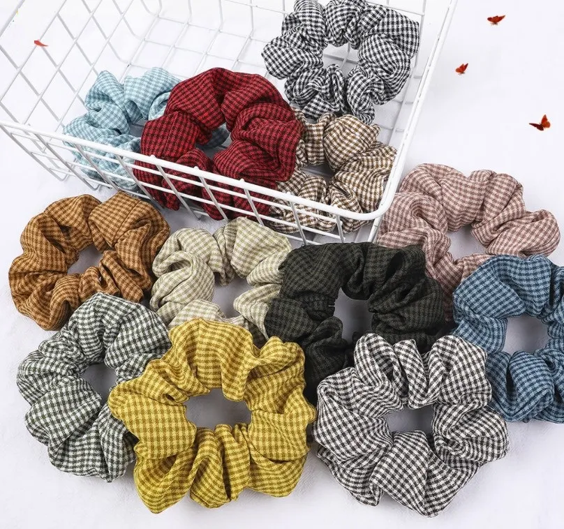 Houndstooth Hair Scrunchie Krawat Akcesoria Dla Kobiet Dziewczyna Ponytail Gingham Plaid Scrunchies Holder Liny Opaski do włosów Hairbands