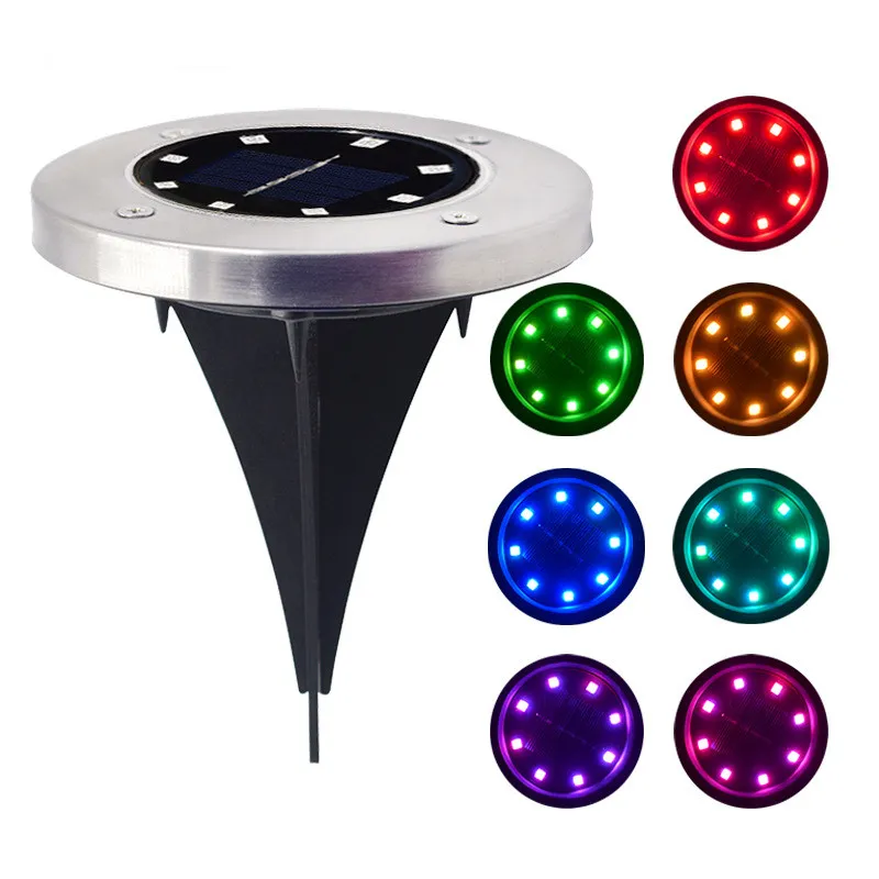 ASLIDECOR Solar Ground Lights 4 Pack Outdoor 8 LED Colored Solar Disk