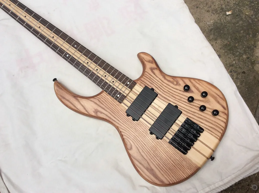 Sällsynta 6 strängar Bas Aktiva Pickups Elektrisk Bass Neck Thru Body Rosewood Maple Fretboard Ny kinesisk bas