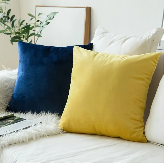 450mm*450mm Blue Cushion Cover Pink Yellow Soft Velvet Pillow Cover Black White Pillow Case Home Decorative Sofa Throw Pillows Living Room