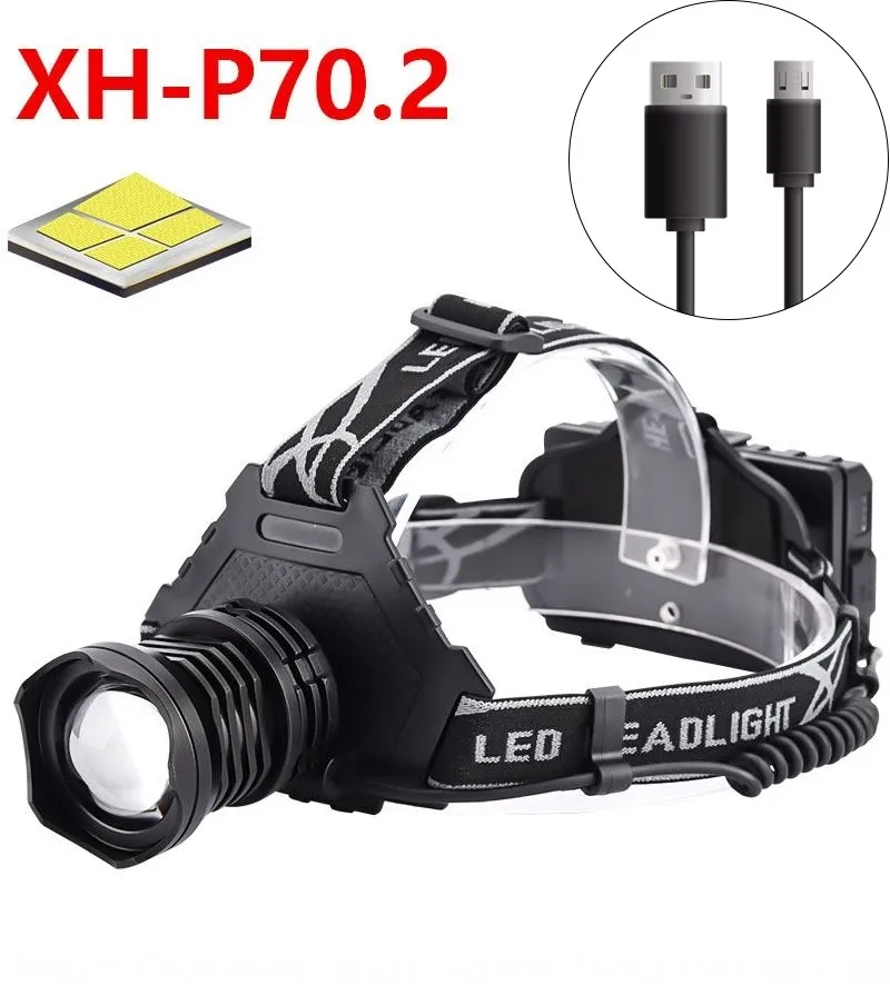 2020 Newest Headlamp XHP70 LED Headlight XHP50 4000Lumens Headlamps Zoom Head-mounted Head Lamp Bright Flashlight Torch for Camping Hunting
