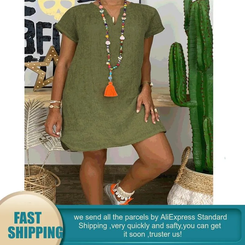 Plus Size Summer 2020 Cotton Linen Mini Dress Women... From Brielle68,  $25.74 | DHgate.Com