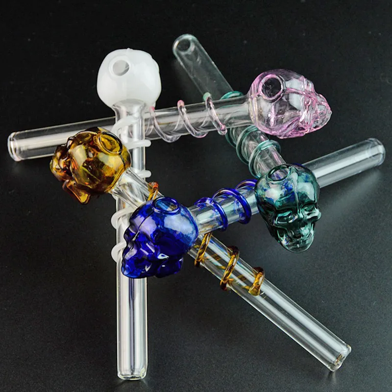 Glass Pyrex Oil Burner Pipes Colorful Straight Tube Smoking Spoon Pipes Mini Tobacco Glass Pipes SW28