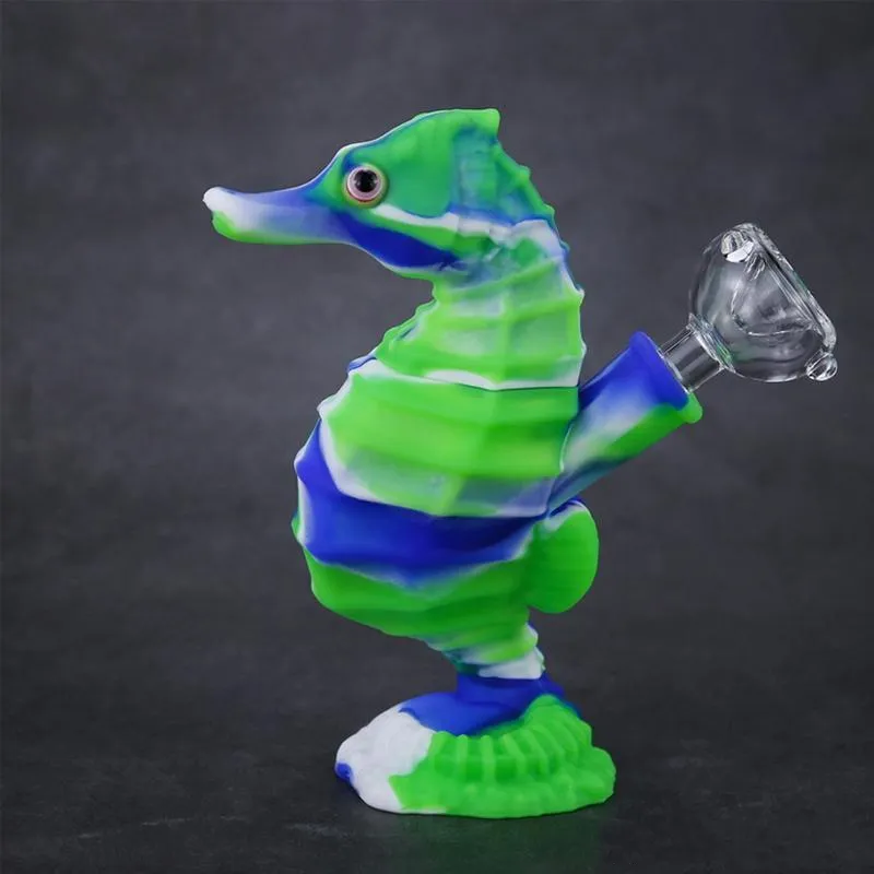 6 inch seahorse shape silicone smoking pipes Hookahs pet package water bubbler pipe line crack cool collapsible