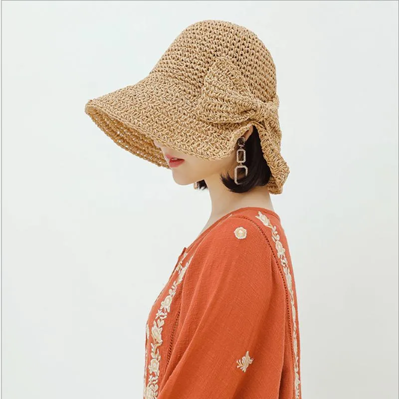 2020 nieuwe zomer mode boog vrouwen stro hoed dame zomer zon hoed vizier cap emmer cap strand outdoor meisje anti-uv reizen