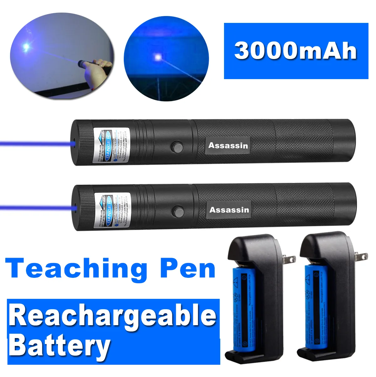 Stylo pointeur Laser bleu Violet 301 puissant, faisceau lumineux 405nm, mise au point pédagogique, batterie 18650, chargeur, 2 paquets