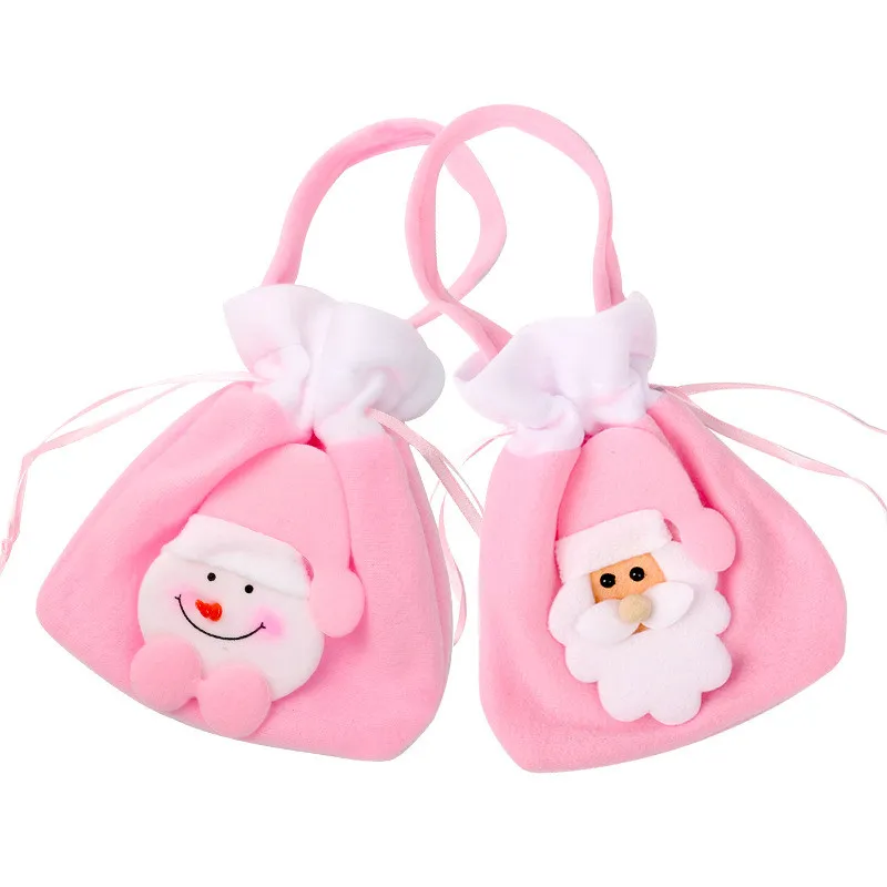 Natal cor-de-rosa cor-de-rosa saco rosa boneco de neve santa cláusula presente de presente crianças doces jóias escovado bolso de cordão