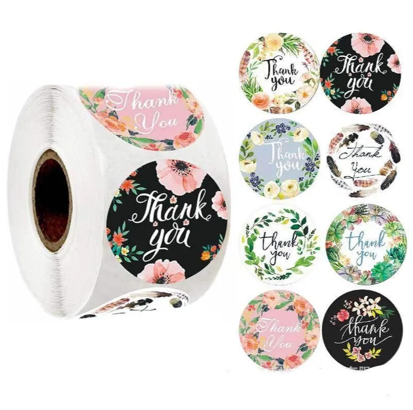 Flower Leaf Plant Sticker Thank You Stickers Circular Decorate Small Gifts Label Manual Multi Function 25mm Mini New Products 2 3jr F2