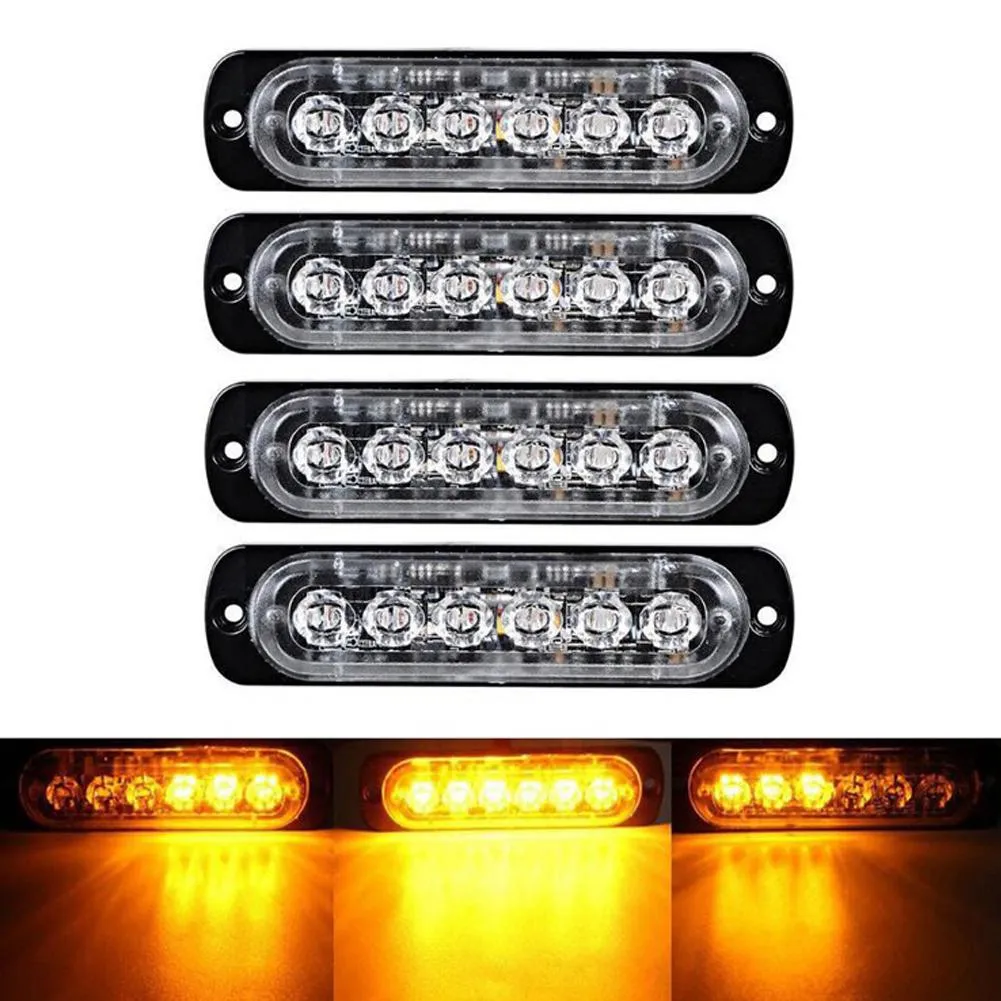 Partihandel 100st Gul / Amber 6 LED Ultra-tunna bilsidor Ljus för lastbilar Strobe Flash Lampa LED Blinkande Nödvarningslampa