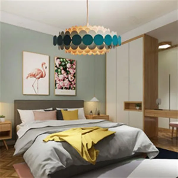 Modern Nordic levou candelabro simples e sala de estar pendente luzes quarto criativas quarto rosquinha levou luminária vermelha líquida das crianças