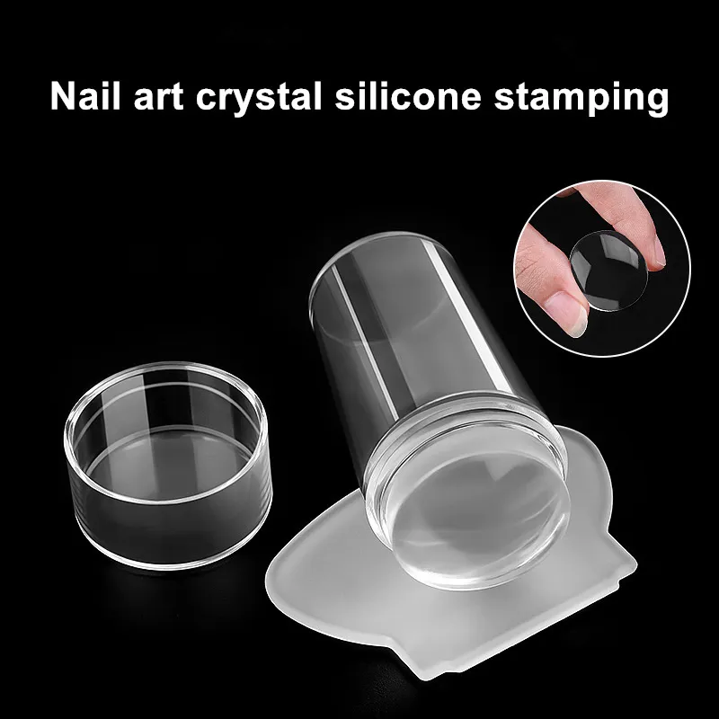 Nail Art Templates 1 Set Stamping Template Tool Stamper Scraper met Cap Transparante Siliconen Stamp Gereedschap