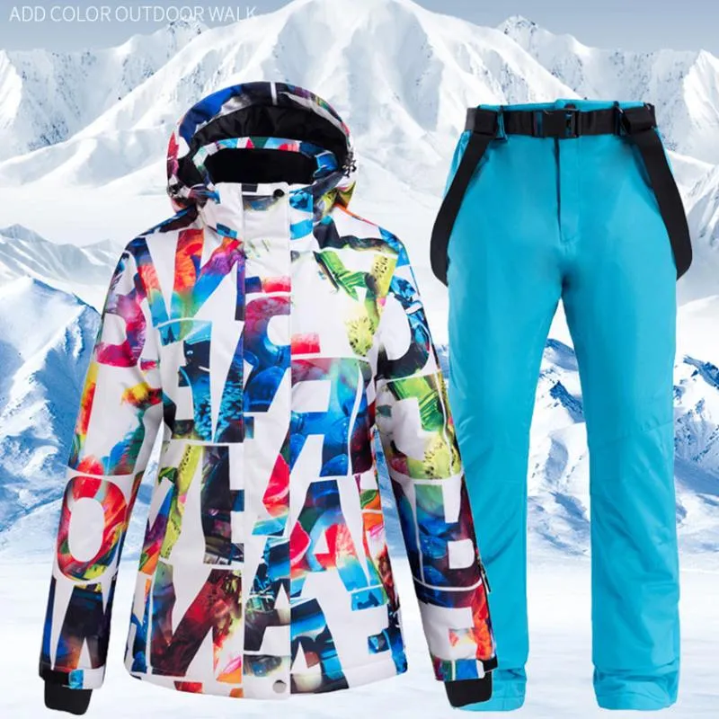 Kayak Ceketleri 2021 Kadın Kayak Su Takılı Su geçirmez Pantolon+Ceket Seti Kalınlaştırılmış Sıcak Snowboard Ceket Moda Kış Spor Kar Giysileri