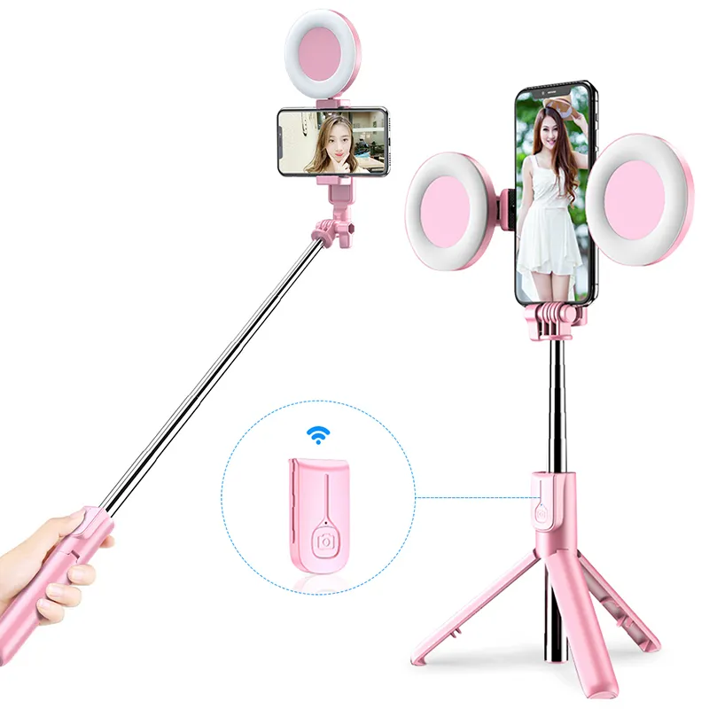 Drahtloser Bluetooth-Selfie-Stick mit LED-Ringlicht, faltbares Stativ, Einbeinstativ für iPhone, Xiaomi, Huawei, Samsung und Android Live-Stativ