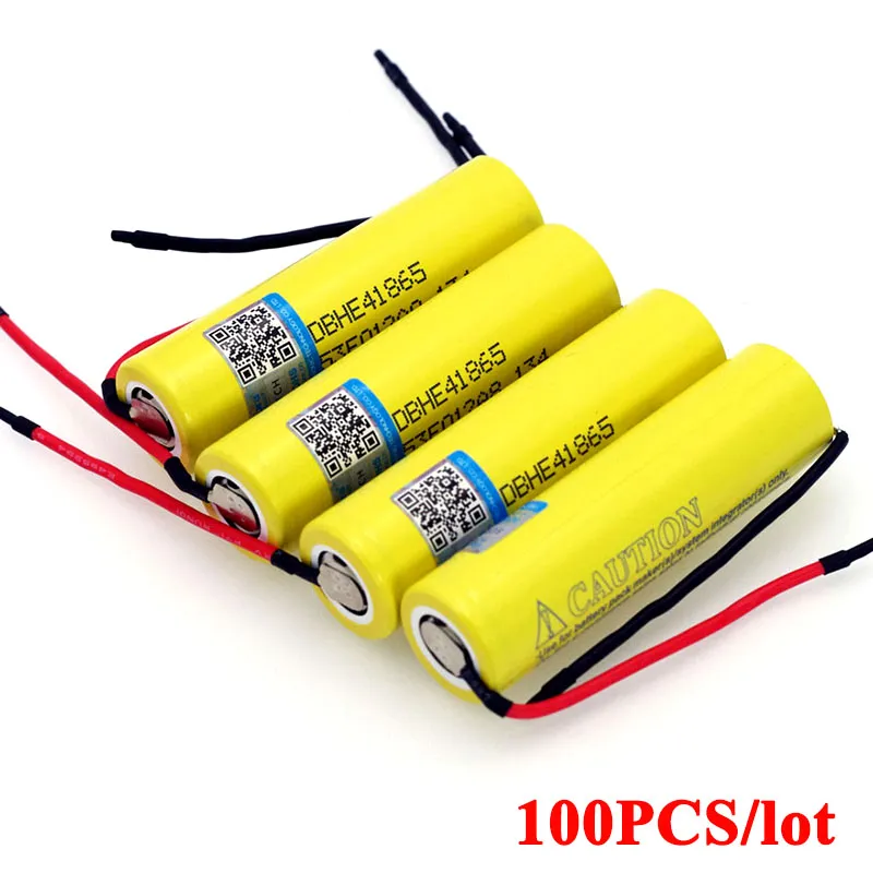 100 stks Varicore Originele HE4 2500mAh Li-Lon Batterij 18650 3.7V Power Oplaadbare batterijen 20A Afvoer + DIY Silicagelkabel