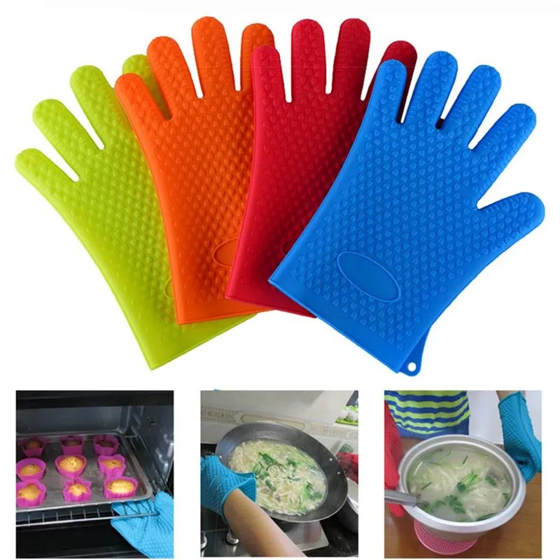 Silicone Oven Mitts Heat-Resistant Gloves Non-Slip Kitchen Oven Mitts for Cooking Baking BBQ Grilling Thickening Oven Mitts