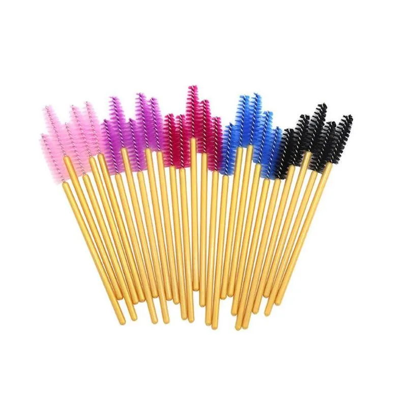50 ADET Kirpik Fırçalar Makyaj Fırçalar Tek Kullanımlık Maskara Değnekleri Aplikatör Göz Lashes Kozmetik Fırça Altın Sopa Makyaj Araçları