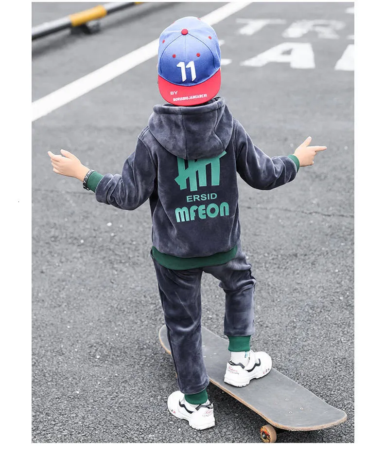 Kids Thick Velvet Sports Suit Set Girls Zip Up Hoodies And
