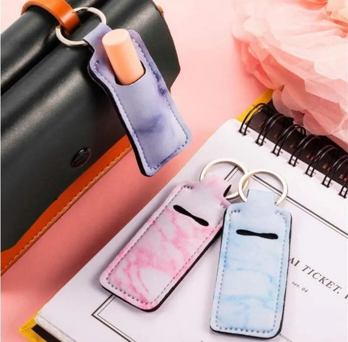 Portable Lipstick Holders Lip Cover Neoprene Keychain Marble Printed Chapstick Holder Bag Wrap Party Favor Gift