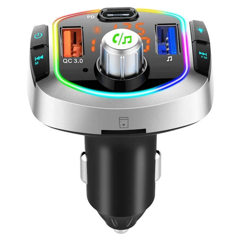 Auto Bluetooth 5 0 Trasmettitore FM Mani senza fili Ricevitore audio Lettore MP3 automatico 2 1A Caricatore rapido USB doppio Accessori per auto300e