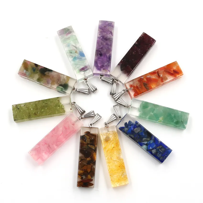 QIMOSHI Raw Quartz Cuboid chakra Yoga Healing Pendant Necklace for Women Men Stone Crystal Rectangle Point Pillar Pendants Jewelry