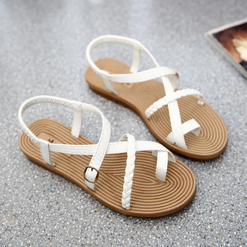 Women s White Gladiator Sandals Elastic Flat Summer Sandals for Casual Dressy Occasions