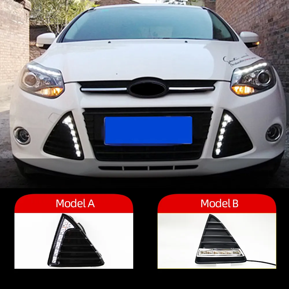 2 unidades para ford focus 3 mk3 2012 2013 2014 2015 drl luzes diurnas 12v led luz do dia luz de nevoeiro à prova dwaterproof água