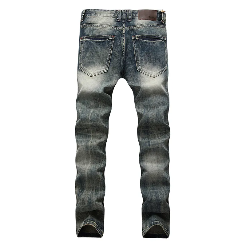 Men straight jeans hole pants brand motorcycle jeans rock ripped hip hop men casual denim distressed plus size241e