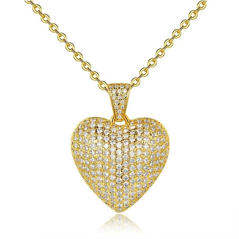 Volledige kristallen diamant hart ketting gouden kettingen hart liefde hanger vrouwen kettingen mode-sieraden