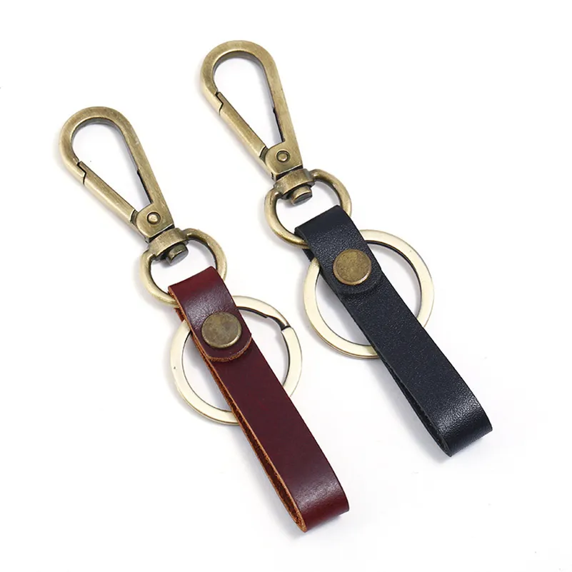 Retro leather key ring brown black business car keychain holders for men fashion gift jewelry