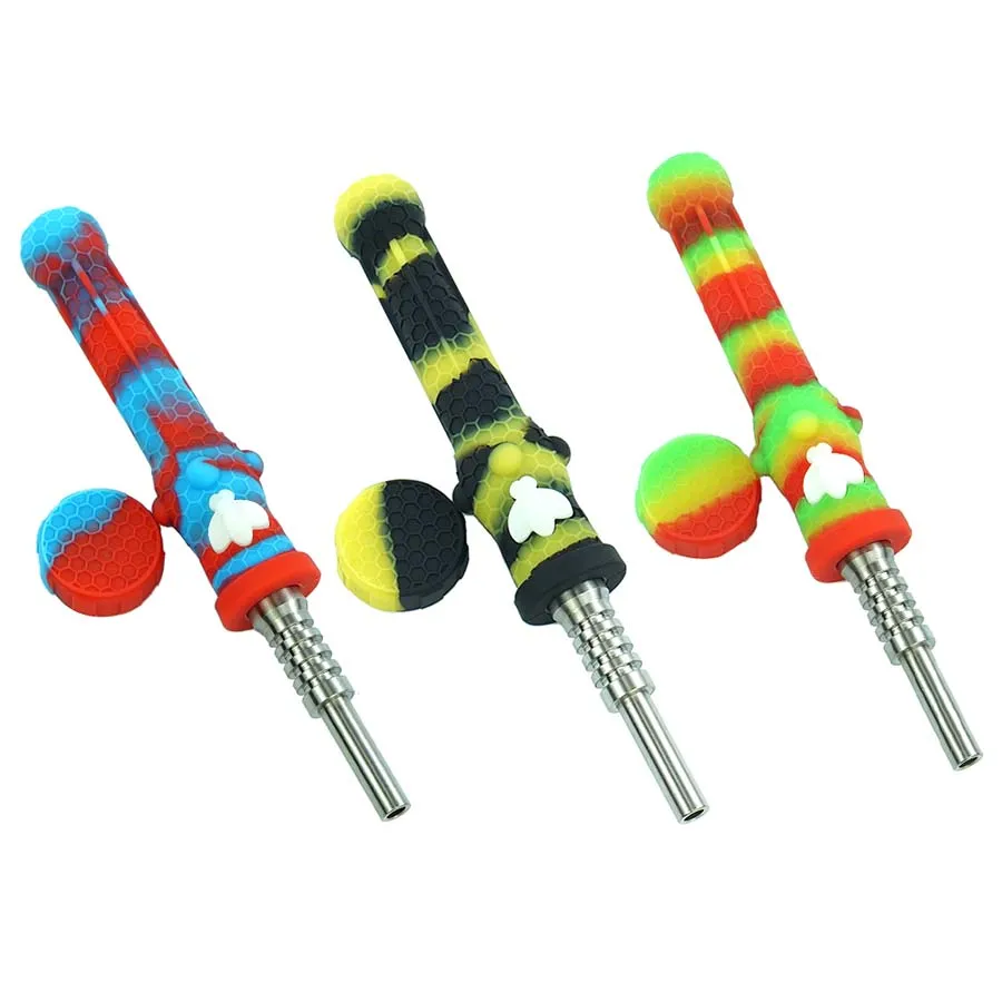 Silicone abeille fumer pipes dab plate-forme pétrolière bongs Herb Cigarette Pipe métal paille Titane ongles lueur dans l'obscurité