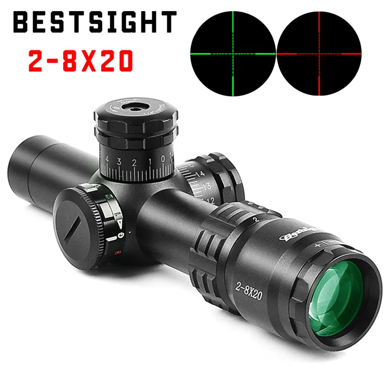 새로운 2-8x20 사냥 범위 AK47 AK74 AR15 전술 Riflescope MIL Dot 조명 레티클 시력