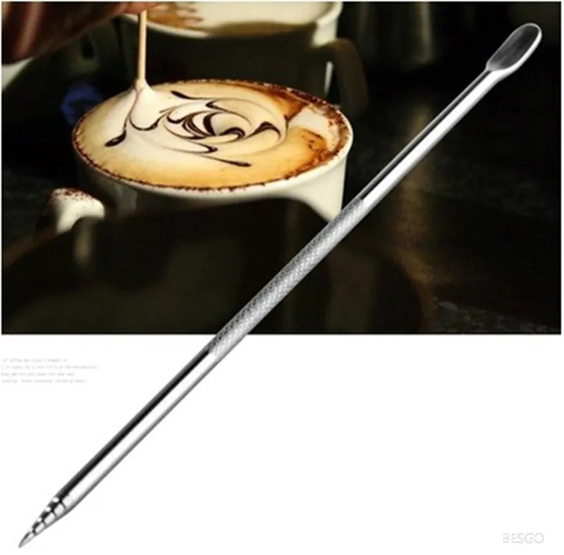 Barista Cappuccino Espresso Koffie Decoratie Latte Art Pen Tamper Naald Creatieve Roestvrijstalen Fancy Coffee Stick Gereedschap BH4016 TYJ