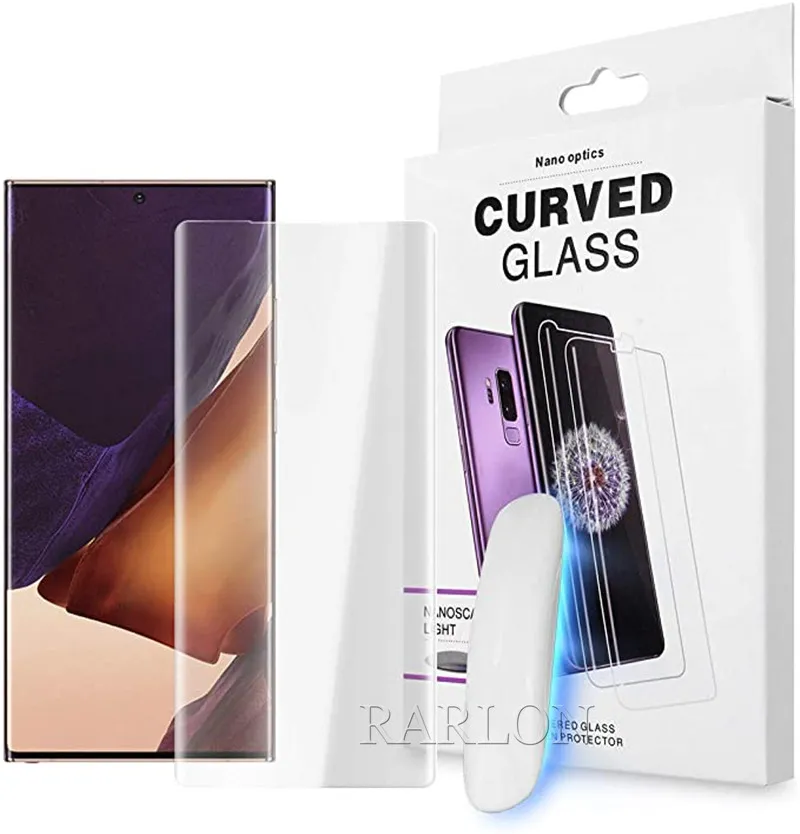 UV NANO Liquid Glue Screen Protector 3D Curved Tempered Glass For Samsung Galaxy S24 S23 Ultra S22 S21 S20 Note 20 Huawei P50 Pro With Fingerprint Unlock Factory Price