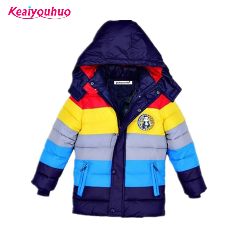 Детские куртки для мальчиков полоса зима вниз пальто 2020 младенца зимнее пальто детей теплая верхняя одежда пальто с капюшоном для 2-7 лет детская одежда LJ200831