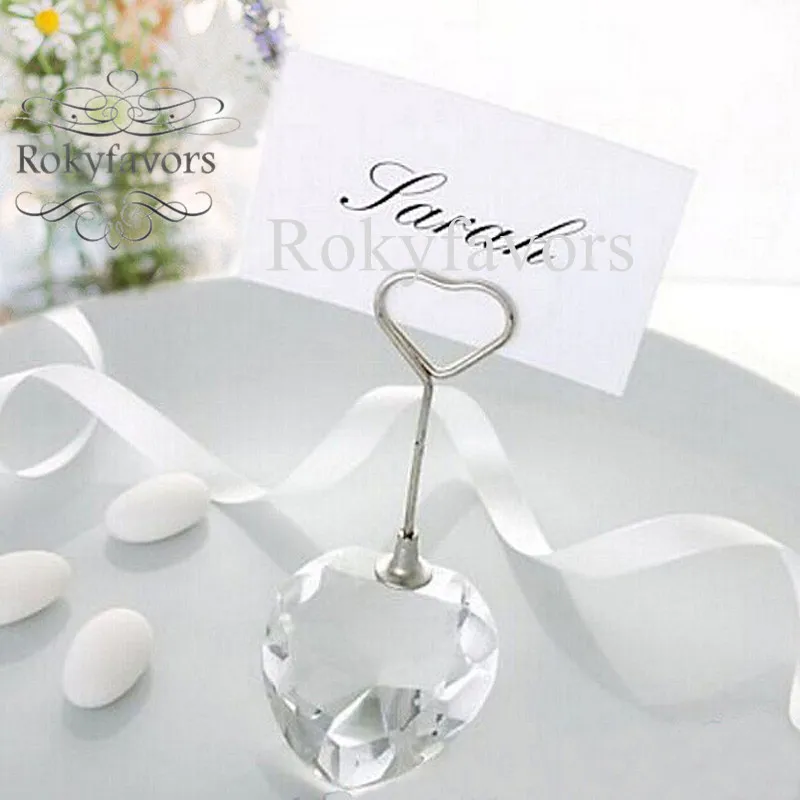 50PCS Crystal Heart Place Card Holder Favors Wedding Gifts Bridal Shower Reception Table Decors Ideas Birthday Party Name Clip Photo Holder