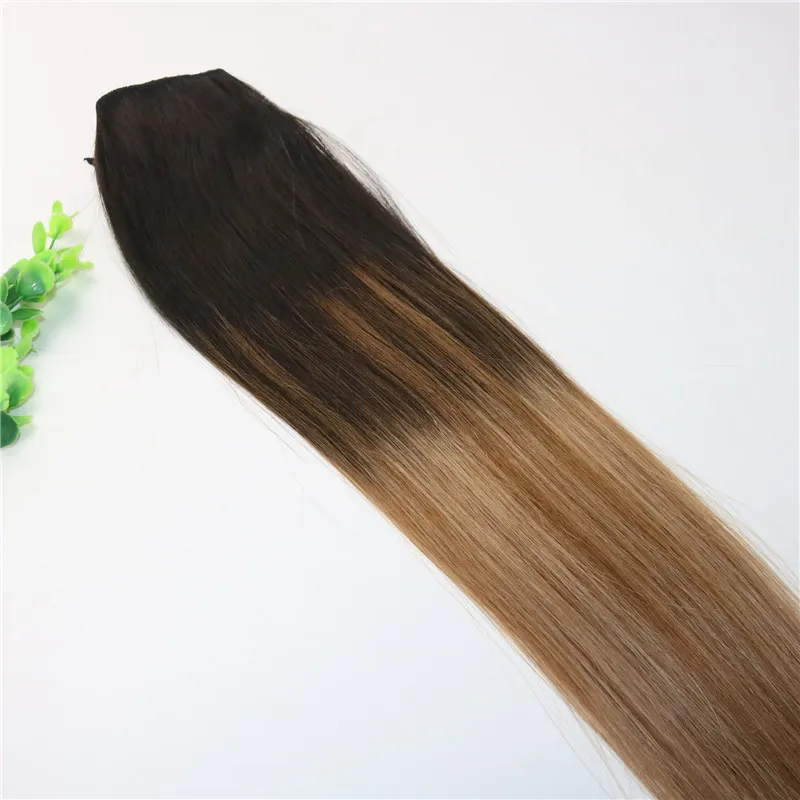 5Clips One Piece Clip In Human Hair Extensions With Lace Straight Brazilian Virgin Hair Ombre Dark Brown Balayage 2/6/18