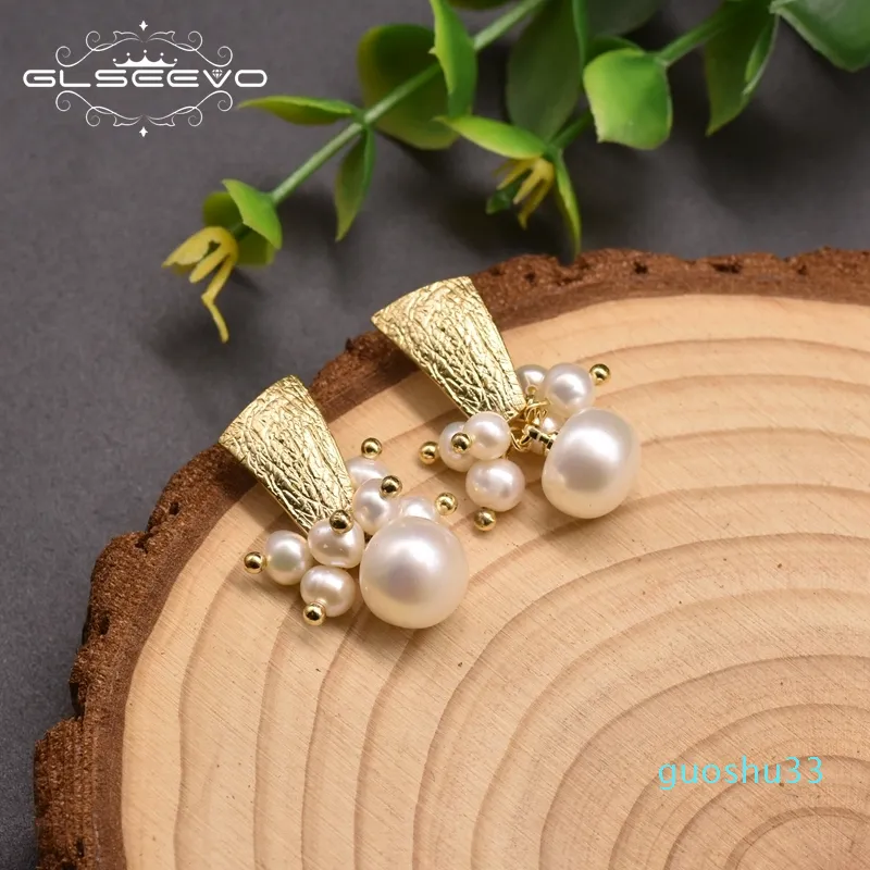 Hot Sale GLSEEVO Natural Fresh Water White Pearl Boho Dangle Brincos para Mulheres Handmade étnico Brincos Fine Jewelry Moda Mujer