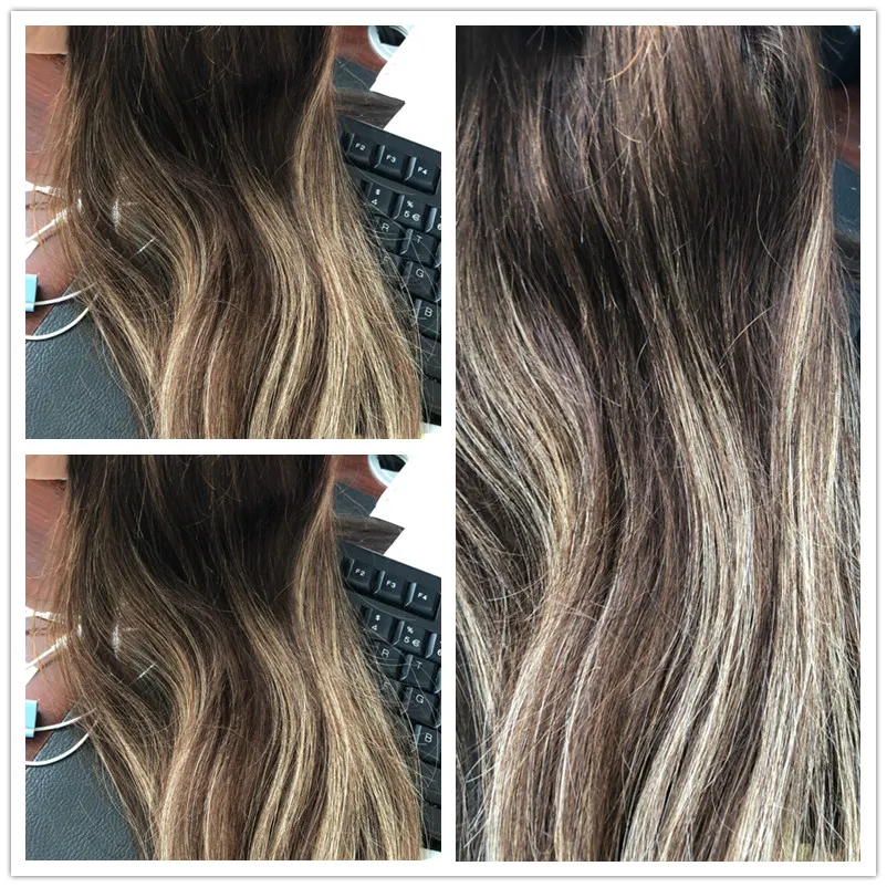 Aangepaste Ombre 4x4 Kantsluiting Menselijk Haar Balayege Kleur Blended Color kan overeenkomen met onze Blended Color Hair Inslag Zwitserse kant Hand gemaakt