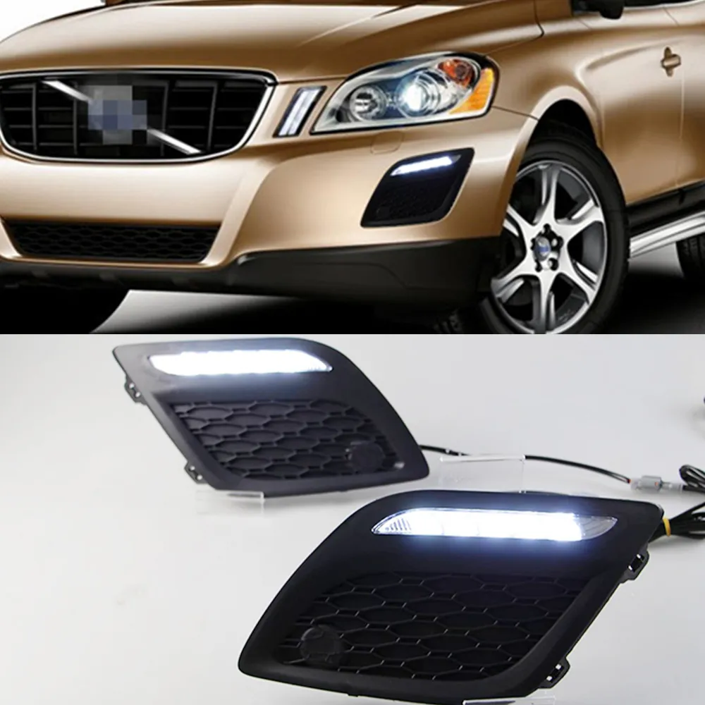 2pcs para Volvo XC60 2012 2012 2013 Daytime Running Lights Daylight Carro LED DRL Nevoeiro Cabeça de Lâmpada Capa Car-Styling