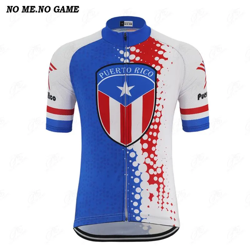 Vintage Puerto Rico Country Team Cykling Jersey Mäns Kortärmad Blå Röd Väg Cykel Kläder Kläder MTB Bike Jersey