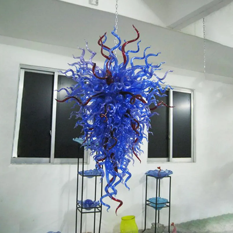芸術的なランプ手の吹き付けガラスシャンデリア照明モダンなLEDシャンデリア青赤60インチランプの家の装飾リビングルーム